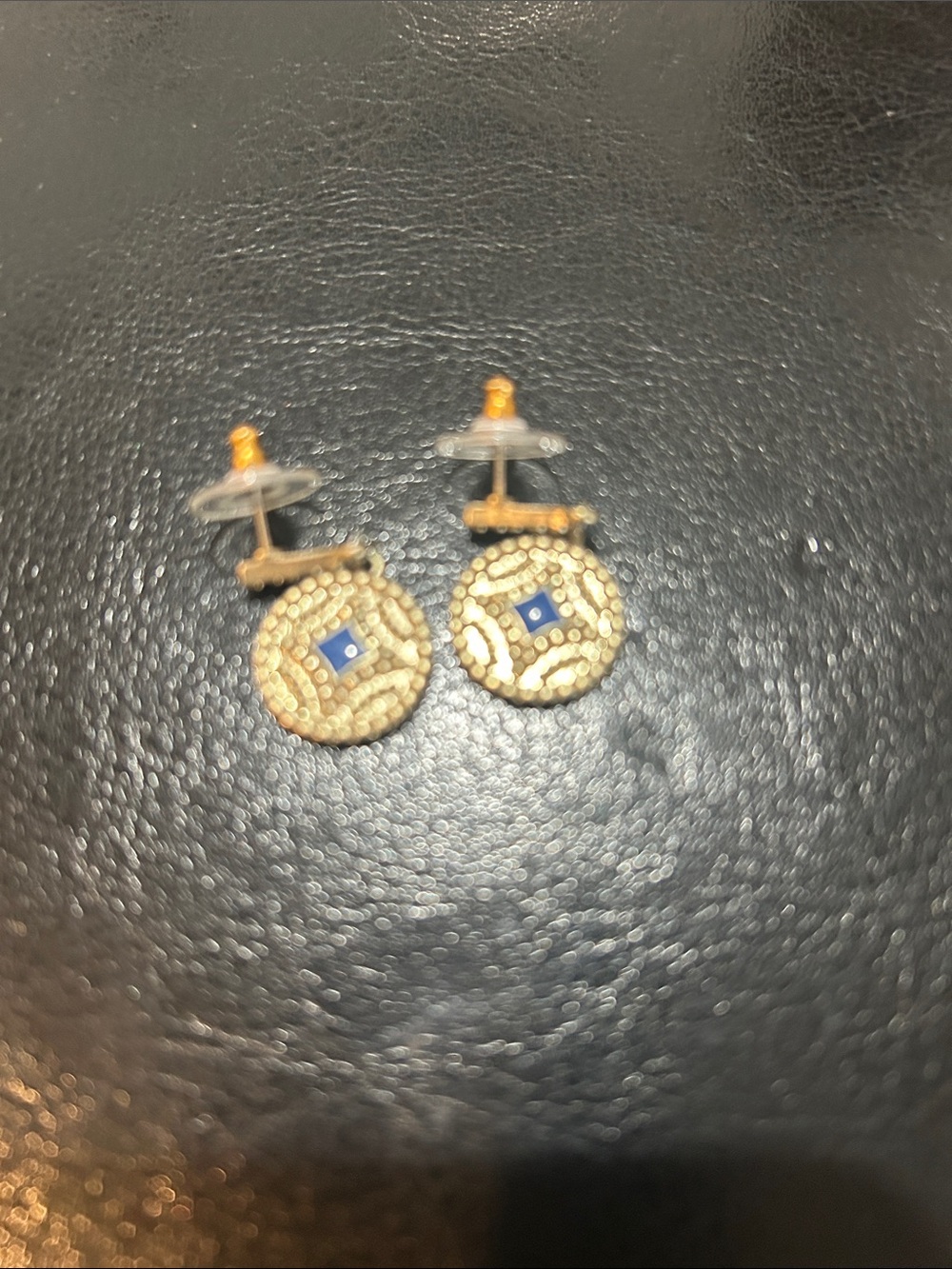 Gold-Tone Round Drop Earrings with Blue Accent